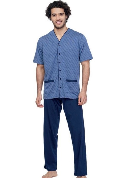 Jakarlı Önden Düğmeli Pijama Takım