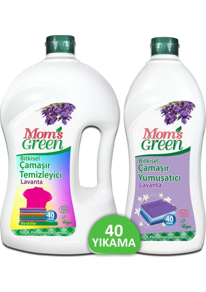 Mom's Green 2'li Set Mom's Green Bitkisel Çamaşır Temizleyici Renkliler 40 Yıkama  ve Yumuşatıcı Lavanta 40 Yıkama