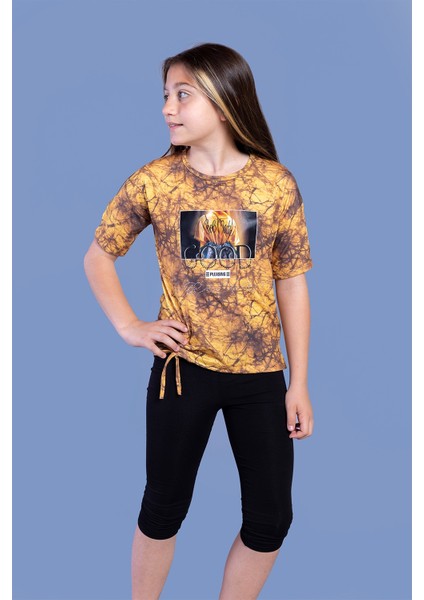 Toontoy Kız Çocuk Batik Desenli Baskılı Taytlı Takım