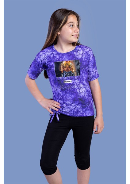 Toontoy Kız Çocuk Batik Desenli Baskılı Taytlı Takım