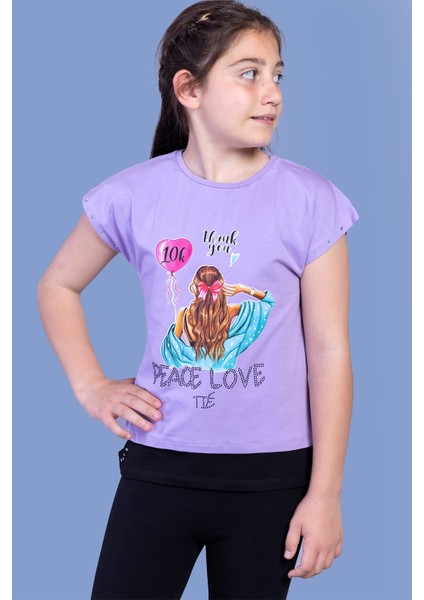 Toontoy Kız Çocuk Garni Detaylı Taş Işlemeli Baskılı Tişört
