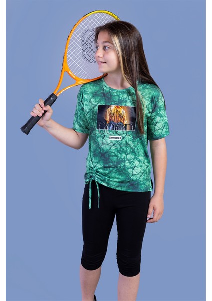 Toontoy Kız Çocuk Batik Desenli Baskılı Taytlı Takım