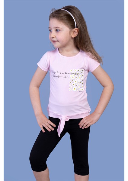 Toontoy Kız Çocuk Papatya Desenli Baskılı Taytlı Takım