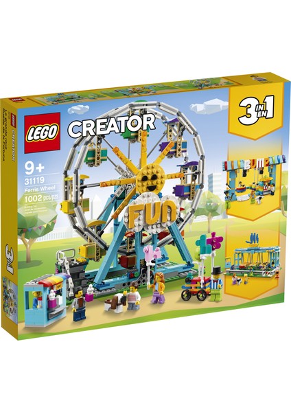 Creator 3#ü 1 Arada Dönme Dolap 31119 Oyuncak Çarpışan Arabalı; Gondollu ve 5 Minifigürlü Yapım Seti (1002 Parça)