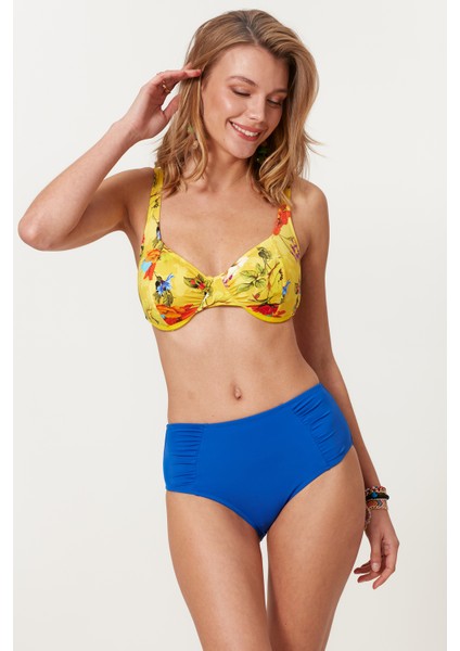 Balenli Yüksek Bel Bikini Takım 217216 Çiçekli-Sax