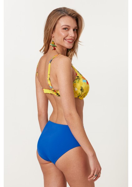 Balenli Yüksek Bel Bikini Takım 217216 Çiçekli-Sax