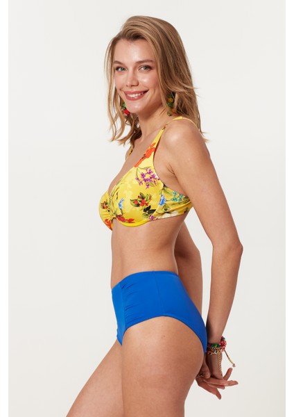 Balenli Yüksek Bel Bikini Takım 217216 Çiçekli-Sax
