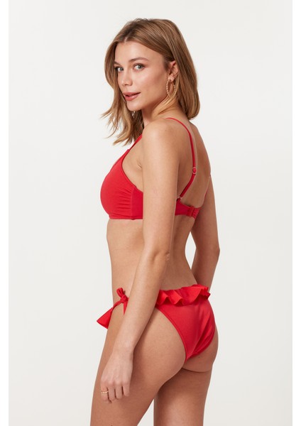 Askılı Straplez Fırfırlı Bikini Takım 217389 Nar Çiçeği modelleri