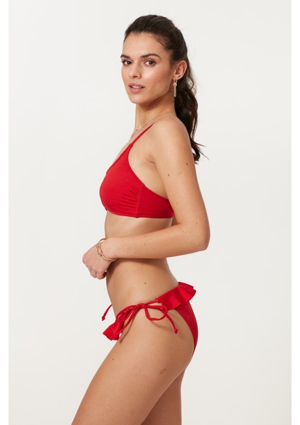 Askılı Straplez Fırfırlı Bikini Takım 217389 Kırmızı fiyatları