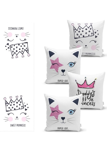 Real Homes Super Cat Tasarımlı 4 Kırlent Kılıfı ve 1 Runner Seti