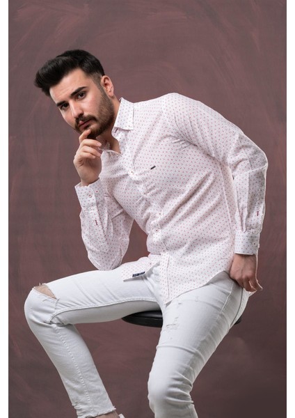 Slimfit Desenli Gofre Kumaş Erkek Gömlek