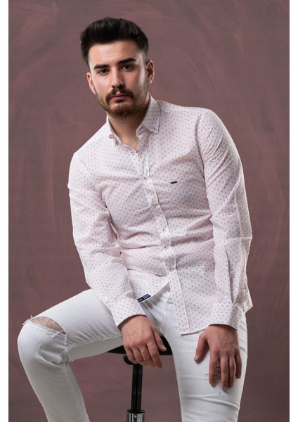 Slimfit Desenli Gofre Kumaş Erkek Gömlek