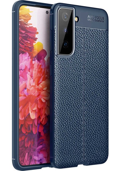 Samsung Galaxy S21 Uyumlu Kılıf Rugan Armor Deri Görünümlü Yüksek Kalite Silikon Niss Lacivert