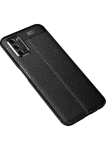 Case 4U Oppo A92 Kılıf Rugan Armor Deri Görünümlü Yüksek Kalite Silikon Niss Siyah