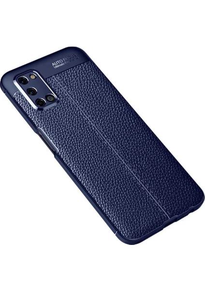 Case 4U Oppo A92 Kılıf Rugan Armor Deri Görünümlü Yüksek Kalite Silikon Niss Lacivert