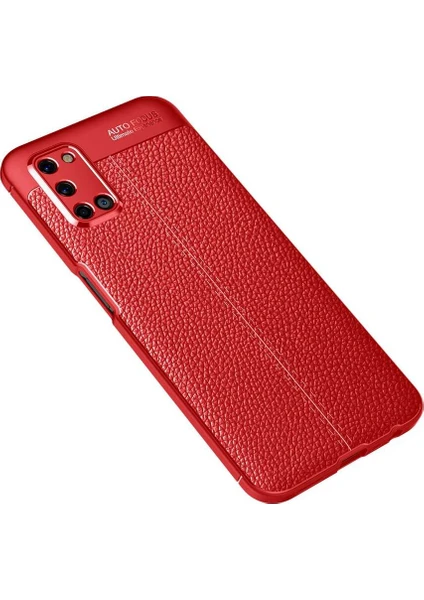 Case 4U Oppo A92 Kılıf Rugan Armor Deri Görünümlü Yüksek Kalite Silikon Niss Kırmızı