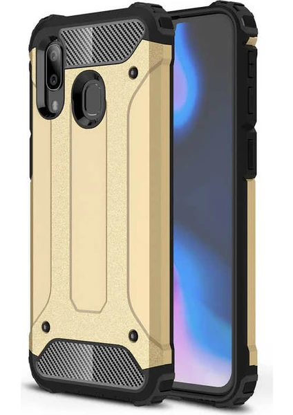 Case 4U Galaxy A40 Kılıf Military Armor Çift Katmanlı Crash Silikon Kılıf Gold