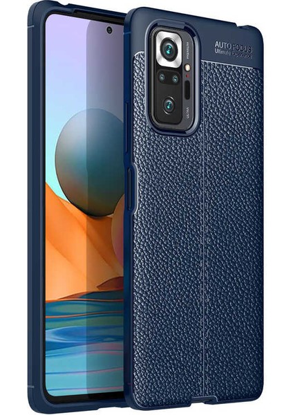 Xiaomi Redmi Note 10 Pro Kılıf Rugan Armor Deri Görünümlü Yüksek Kalite Silikon Niss Lacivert