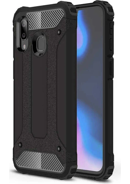 Case 4U Galaxy A40 Kılıf Military Armor Çift Katmanlı Crash Silikon Kılıf Siyah