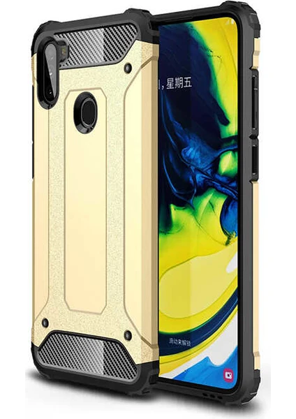 Case 4U Galaxy M11 Kılıf Military Armor Çift Katmanlı Crash Silikon Kılıf Gold