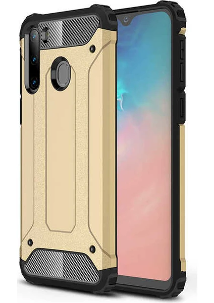 Case 4U Galaxy A21 Kılıf Military Armor Çift Katmanlı Crash Silikon Kılıf Gold