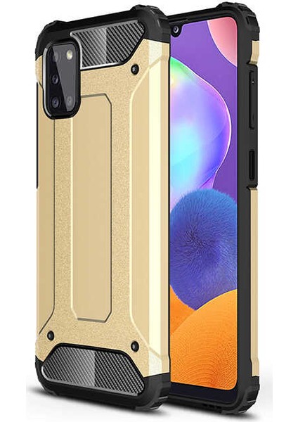 Galaxy A31 Kılıf Military Armor Çift Katmanlı Crash Silikon Kılıf Gold