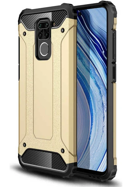 Case 4U Xiaomi Redmi Note 9 Kılıf Military Armor Çift Katmanlı Crash Silikon Kılıf Gold