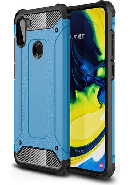 Case 4U Galaxy A11 Kılıf Military Armor Çift Katmanlı Crash Silikon Kılıf Mavi