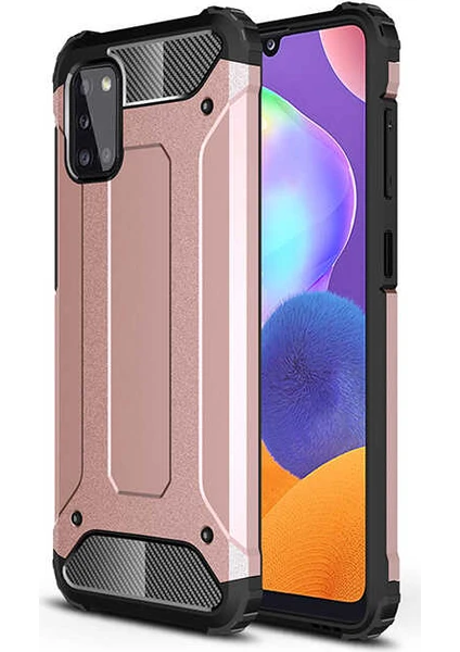 Case 4U Galaxy A31 Kılıf Military Armor Çift Katmanlı Crash Silikon Kılıf Rose Gold