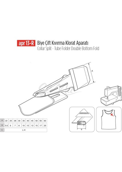 Apere Biye Çift Kıvırma Klorat(Etek) Apara 60X20MM / Apr 13-R