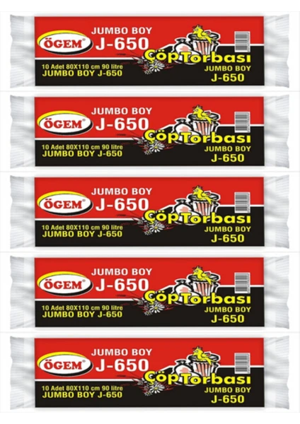 J-650 Jumbo Boy Çöp Poşeti 80x110 cm 10 lu Rulo x 5 Paket = 50 Adet