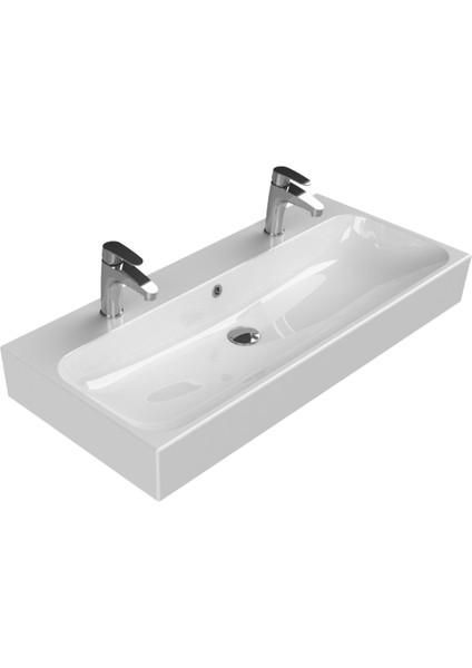 Seramik Cerastyle Pinto 100 Cm Çift Hazneli Etajerli Lavabo
