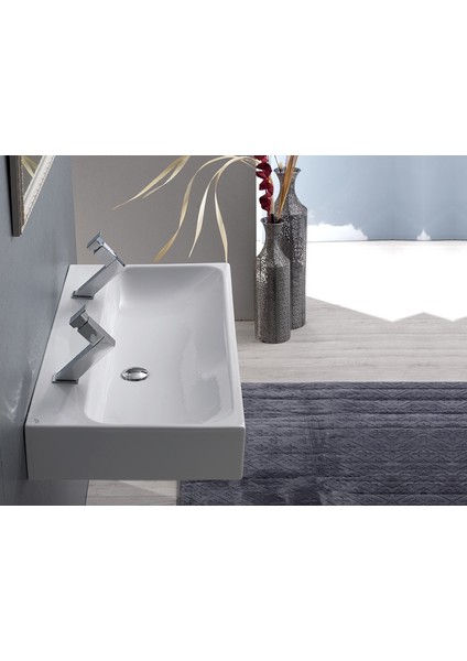 Seramik Cerastyle Pinto 100 Cm Çift Hazneli Etajerli Lavabo modelleri