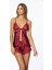 405 Kadın Saten Dantelli Pijama Şort - Bordo 1