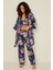 045 Kadın Desenli Saten 3 Lü Pijama Takım Indigo 1