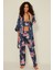 045 Kadın Desenli Saten 3 Lü Pijama Takım Indigo 3
