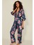045 Kadın Desenli Saten 3 Lü Pijama Takım Indigo 5