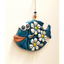 SUME Seramik Balık ve Çiçek Figürlü Dekoratif El Işi Duvar Süsü Nazarlık