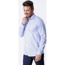 Ottomoda Erkek %100Pamuklu Armürlü Uzun Kollu Yarı Slim Gömlek, OT-C-20127
