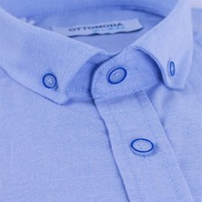 Ottomoda Mavi Oxford Kısa Kollu Regular Düğmeli Yaka Gömlek,OT-CP-20201