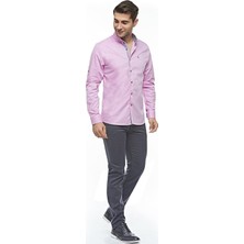 Ottomoda Pamuklu Pembe Uzun Kollu Düğmeli Yaka Slim Fit Gömlek,OT-C-21015