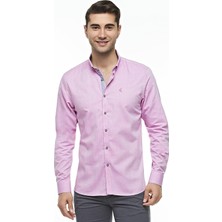 Ottomoda Pamuklu Pembe Uzun Kollu Düğmeli Yaka Slim Fit Gömlek,OT-C-21015