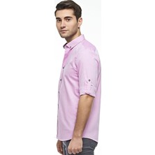 Ottomoda Pamuklu Pembe Uzun Kollu Düğmeli Yaka Slim Fit Gömlek,OT-C-21015