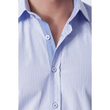 Ottomoda Ekose Uzun Kollu Mavi Klasik Yaka Regular Gömlek,OT-CP-20120