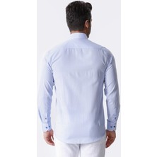 Ottomoda Erkek Mavi Çizgili Uzun Kollu Yarı Slim Gömlek,OT-CP-20131
