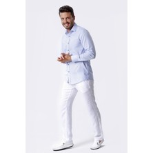 Ottomoda Erkek Mavi Çizgili Uzun Kollu Yarı Slim Gömlek,OT-CP-20131