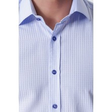 Ottomoda Erkek Mavi Çizgili Uzun Kollu Yarı Slim Gömlek,OT-CP-20131