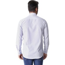 Ottomoda Erkek Saks-Beyaz Baskılı Uzun Kollu Yarı Slim Gömlek,OT-CP-20037
