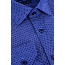 Ottomoda Erkek Mavi-Lacivert Baskılı Uzun Kollu Slim Fit GömlekOT-CP-20035