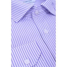 Ottomoda Erkek Çizgili Uzun Kollu Yarı Slim Lila Pamuklu Gömlek,OT-C-20125